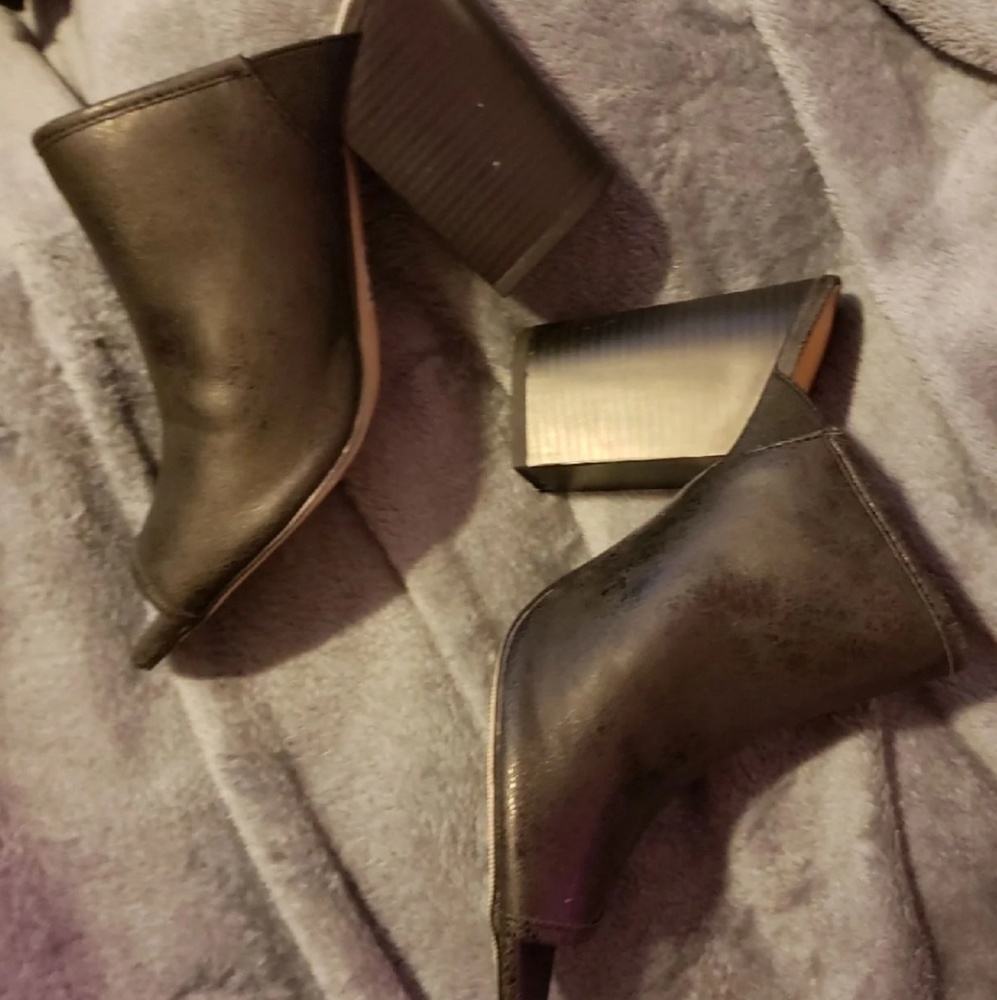 Distressed vegan/faux leather mules